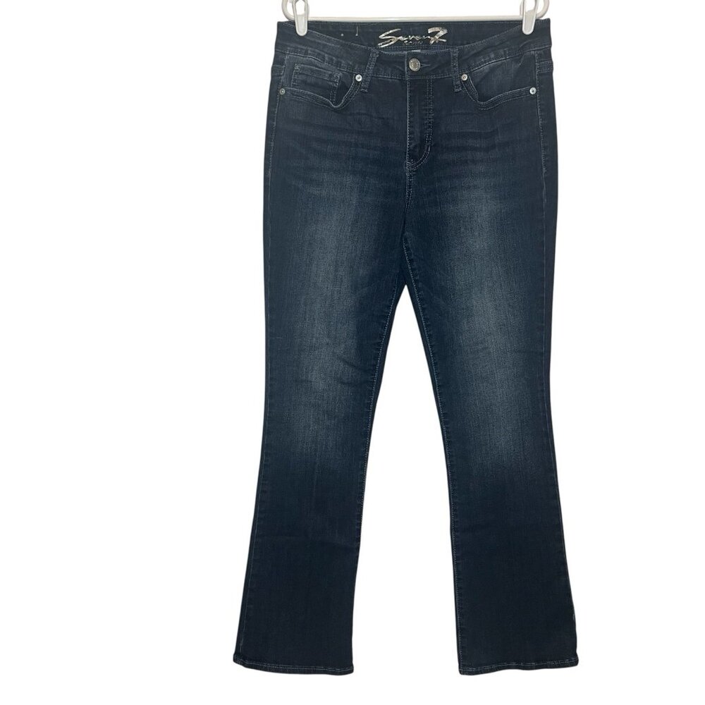 Seven7 Women’s Jeans Size 12 Blue Stretch Denim Mid Rise Slim Bootcut Zipper - Picture 1 of 16